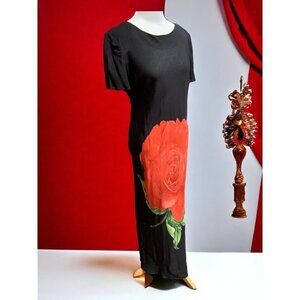 Karin Stevens ladies short sleeve black straight maxi dress rose pattern size 12